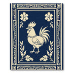 Navy Cream Rooster Floral Border Rug