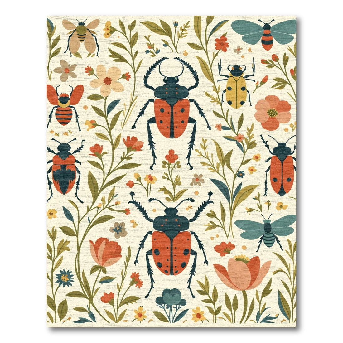 Whimsical Insect Garden Floral Whimsy Rug