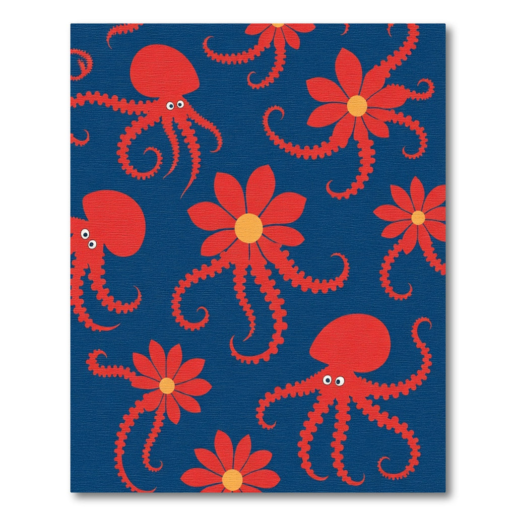 Red Octopus Floral Marine Accent Rug