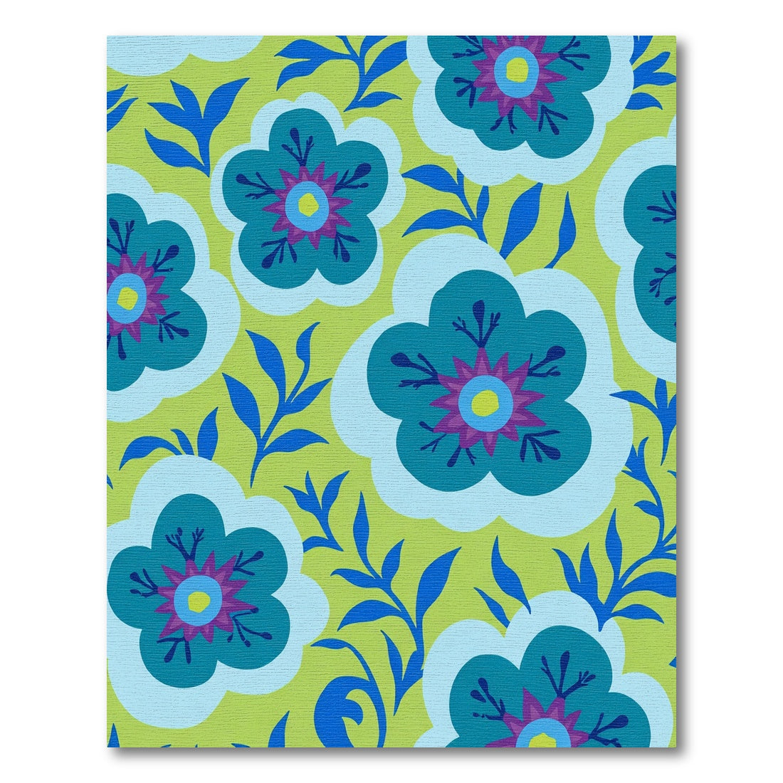 Bold Teal Floral Medallion Folk Rug