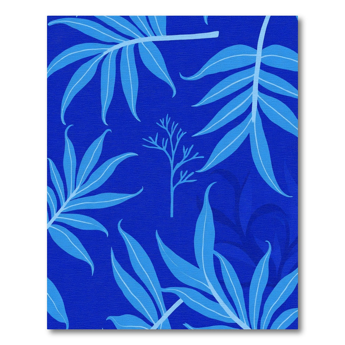 Bright Tropical Leaves Blue Watercolor Rug