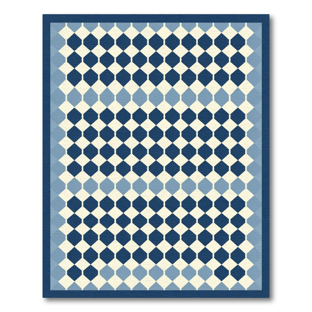 Navy Blue Geometric Diamond Border Rug