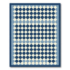 Navy Blue Geometric Diamond Border Rug