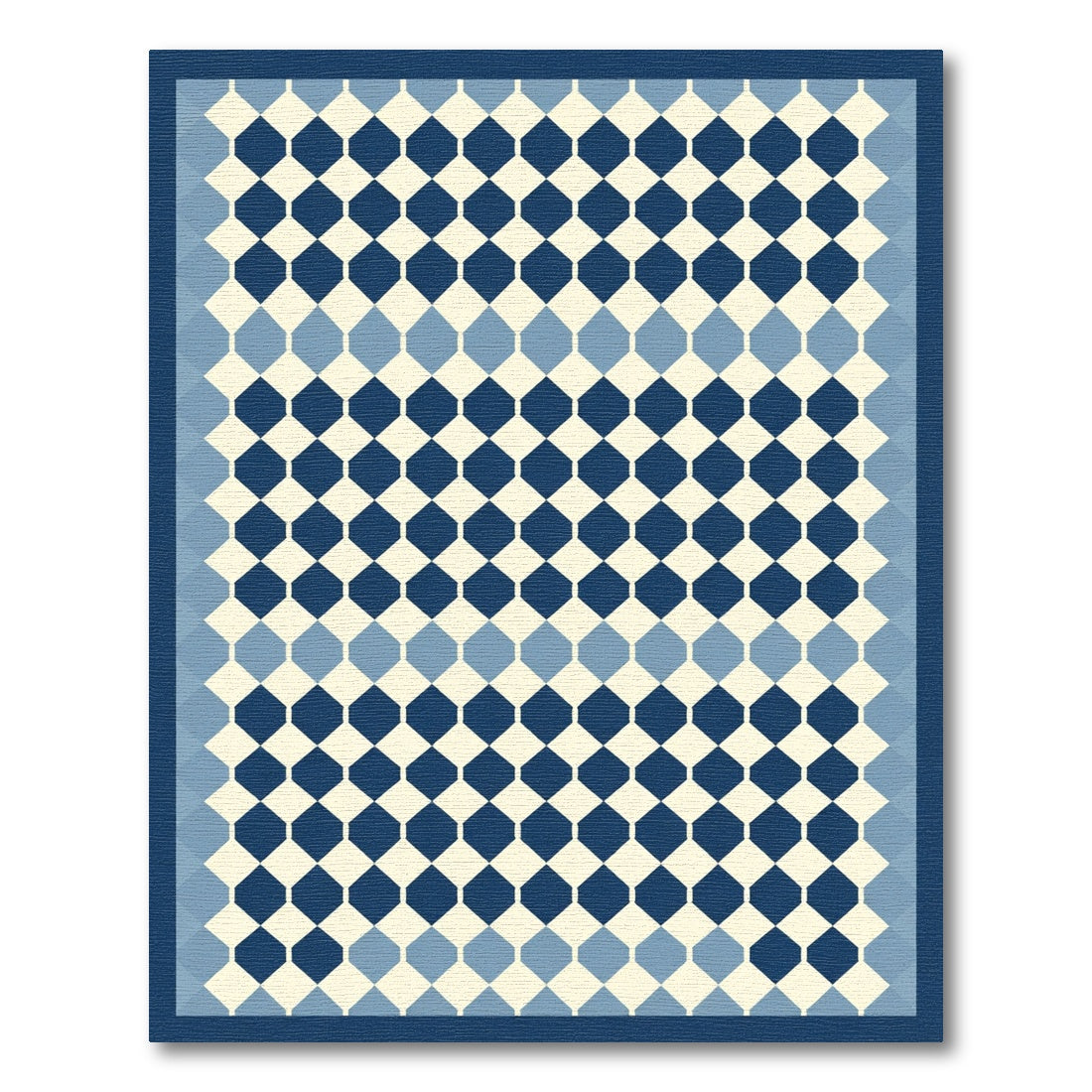 Navy Blue Geometric Diamond Border Rug