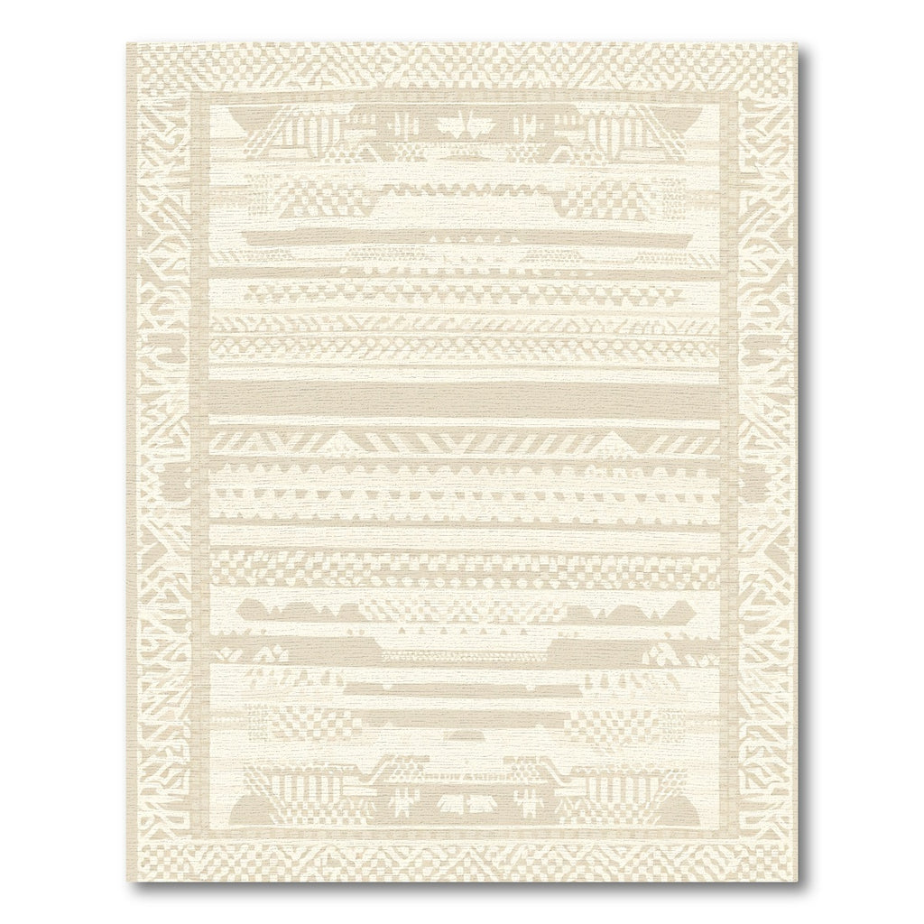 Light Beige Striped Geometric Tribal Rug