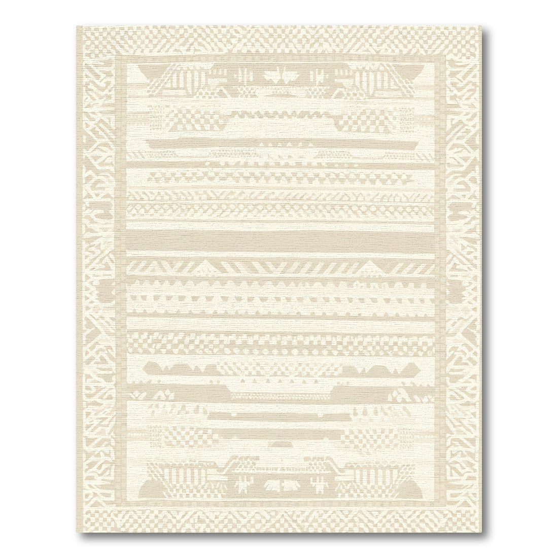 Light Beige Striped Geometric Tribal Rug