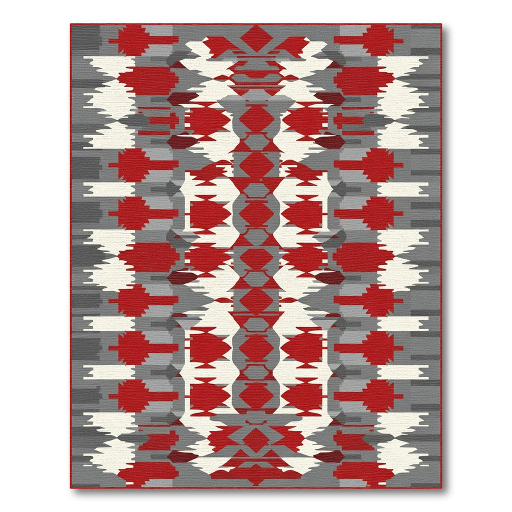 Crimson Red Gray Geometric Blocks Rug