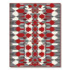 Crimson Red Gray Geometric Blocks Rug