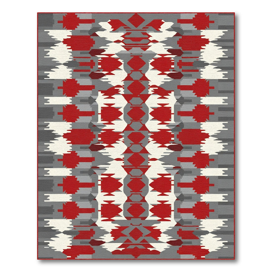 Crimson Red Gray Geometric Blocks Rug