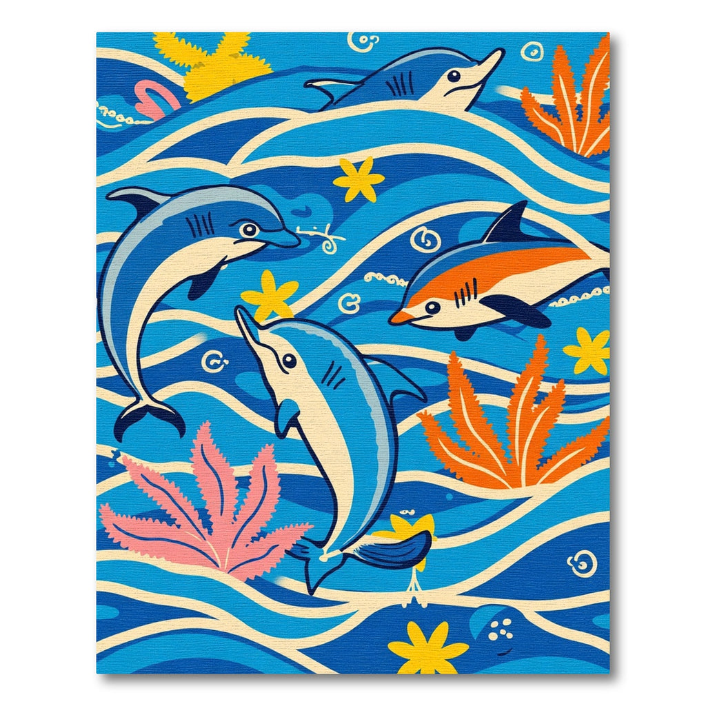 Playful Blue Dolphin Summer Wave Scene Rug