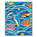 Playful Blue Dolphin Summer Wave Scene Rug