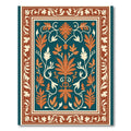 Teal Orange White Floral Vine Border Rug