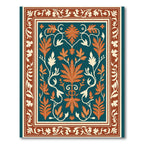Teal Orange White Floral Vine Border Rug