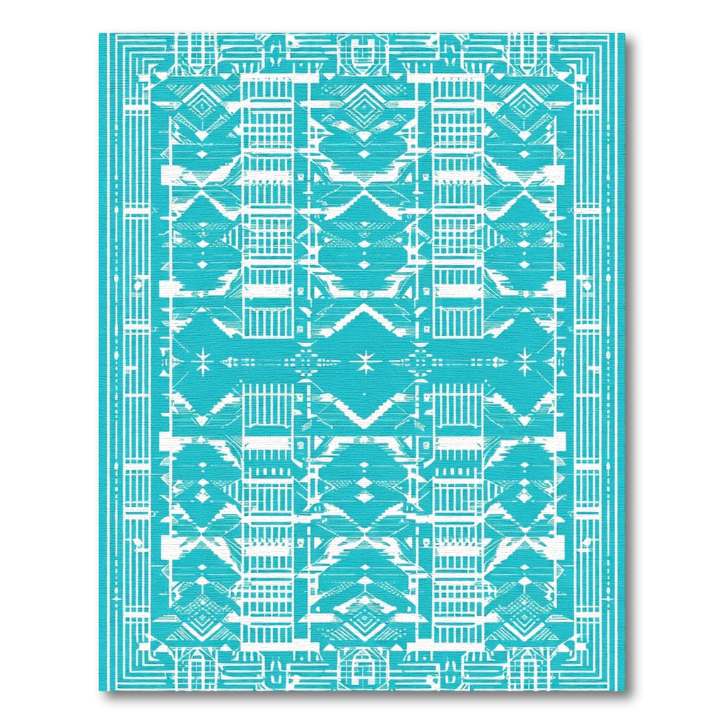 Bright Turquoise Geometric Tribal Rug