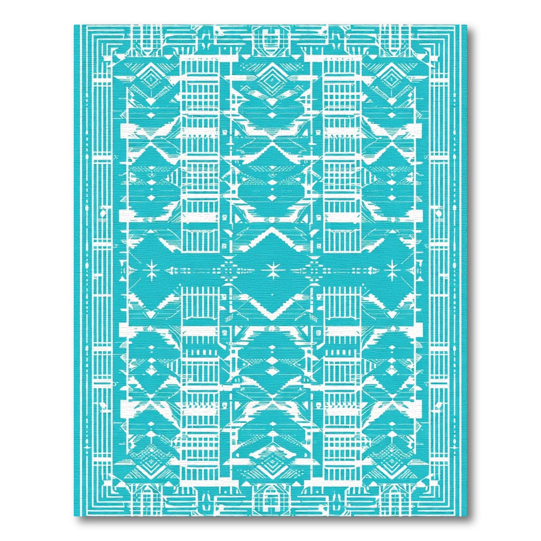 Bright Turquoise Geometric Tribal Rug