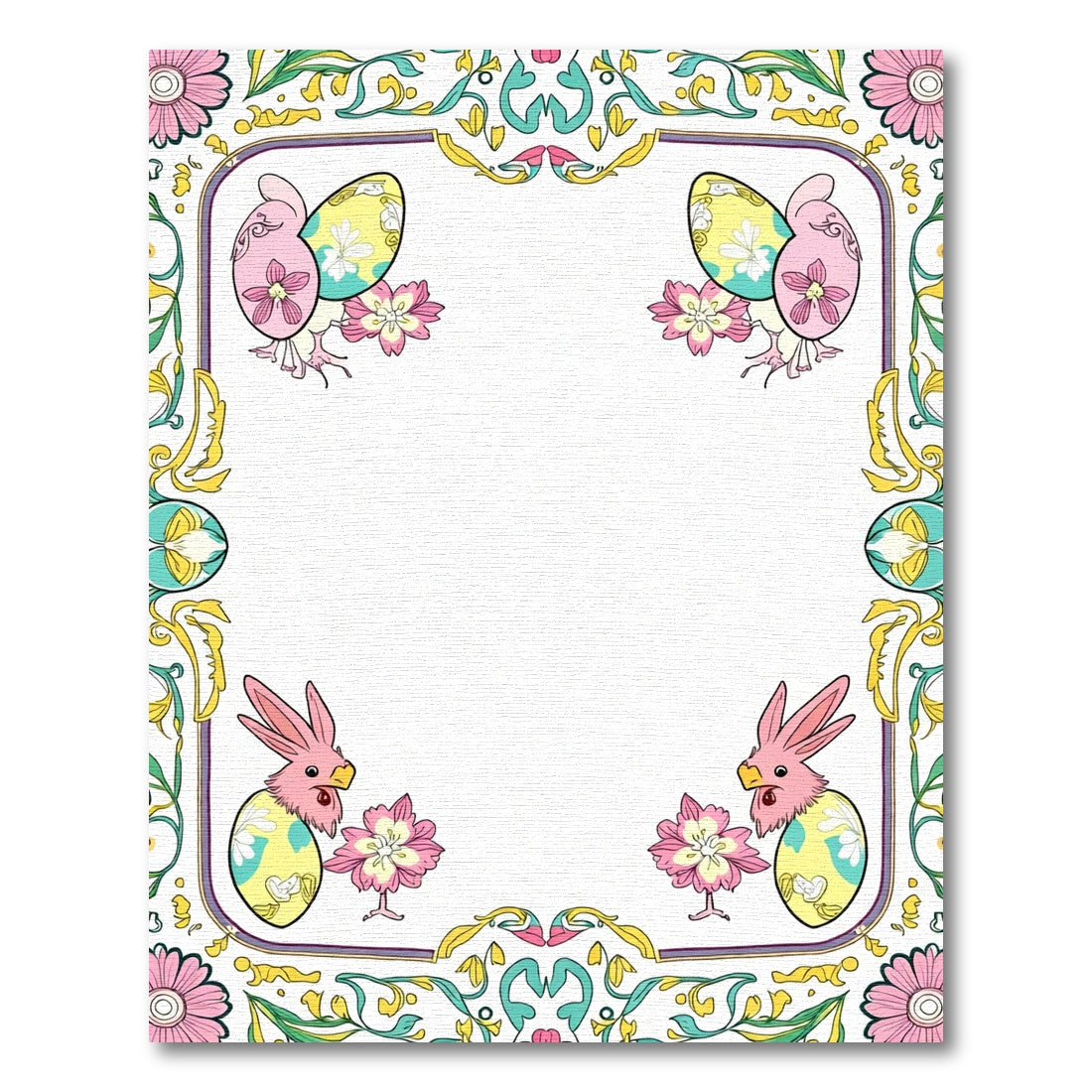 Pink Bunny Egg Floral Border Rug