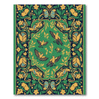 Green Yellow Birds Floral Border Rug
