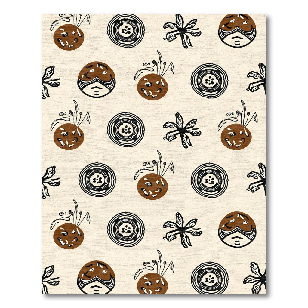 Earthy Brown Botanical Face Circles Rug