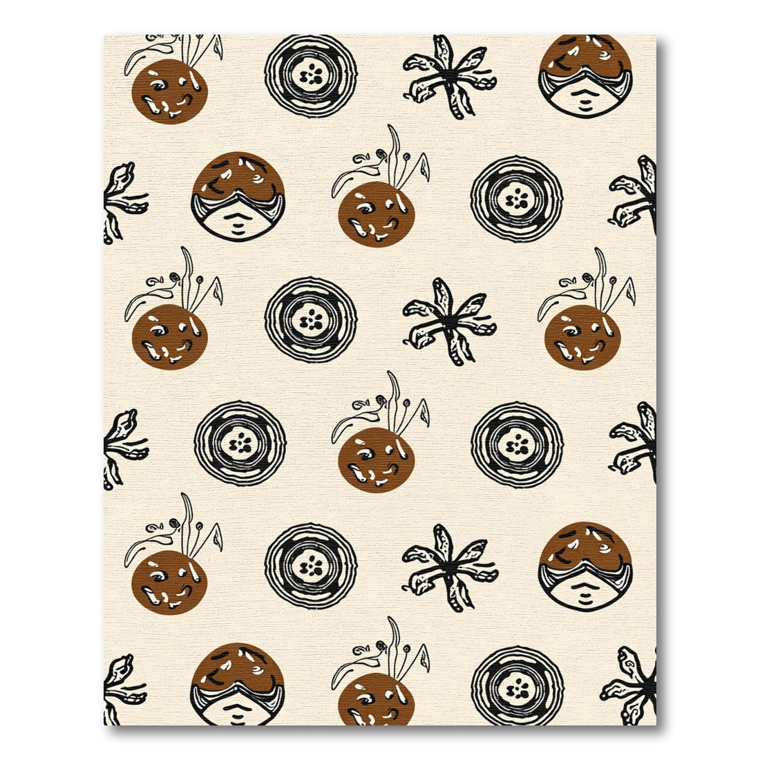 Earthy Brown Botanical Face Circles Rug