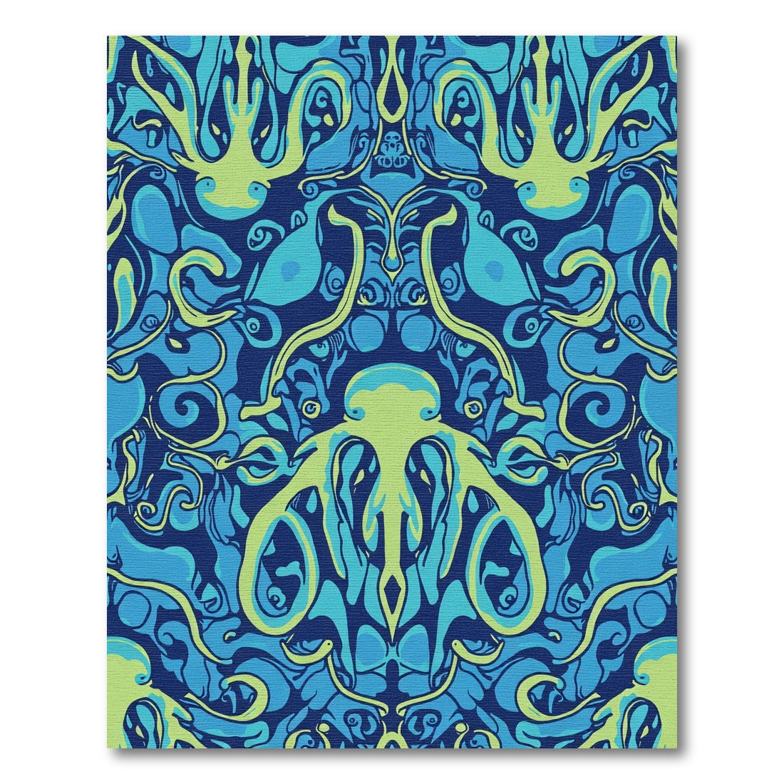 Deep Blue Lime Octopus Abstract Rug
