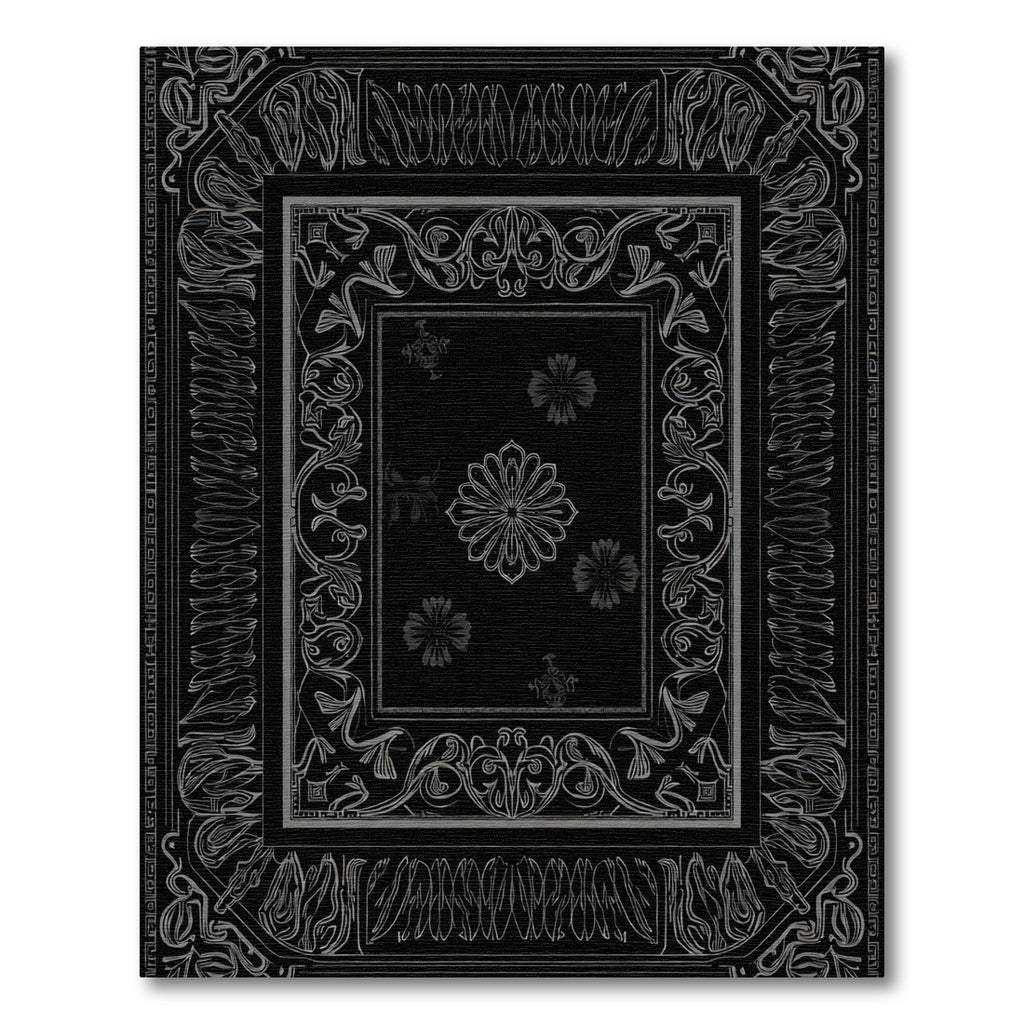 Black Floral Medallion And Frame Rug