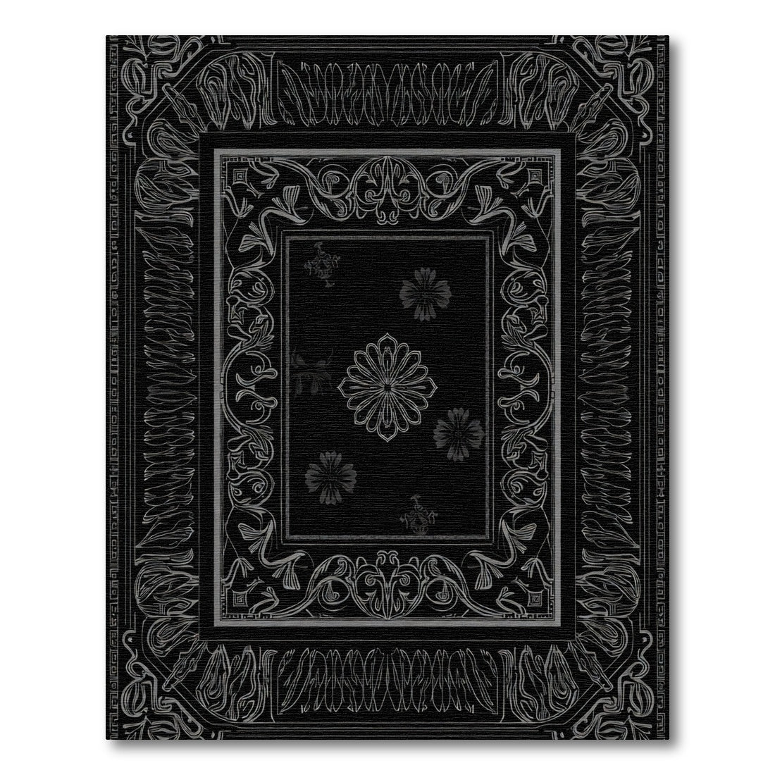 Black Floral Medallion And Frame Rug