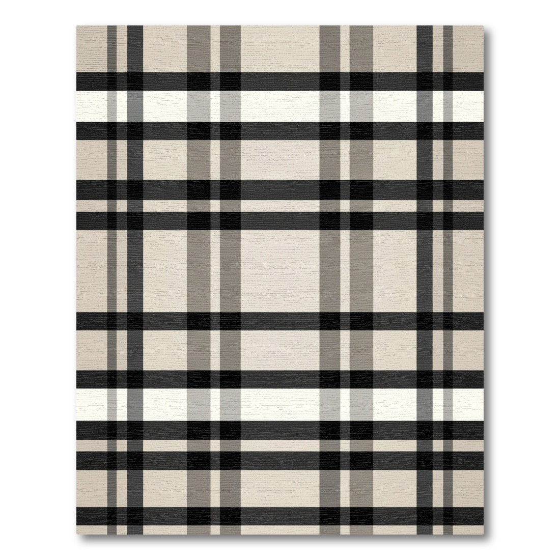 Classic Beige Black Plaid Grid Rug