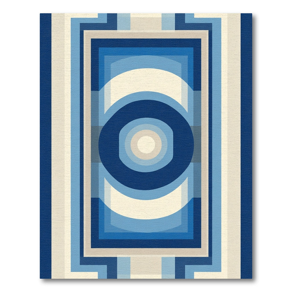 Retro Blue Geometric Concentric Circles Rug