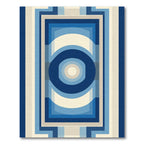Retro Blue Geometric Concentric Circles Rug