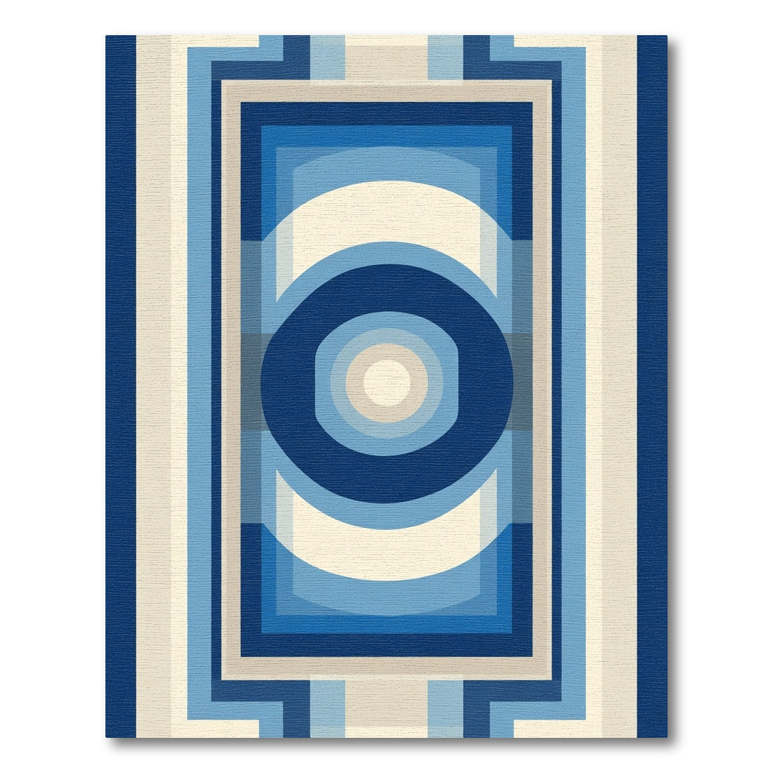 Retro Blue Geometric Concentric Circles Rug