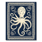 Cream Octopus Navy Victorian Border Rug