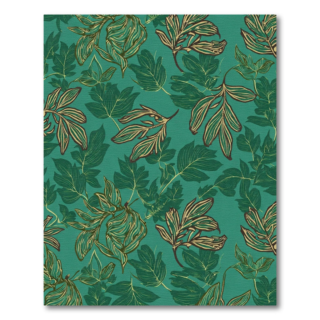 Teal Lush Foliage Branch Illustration Rug