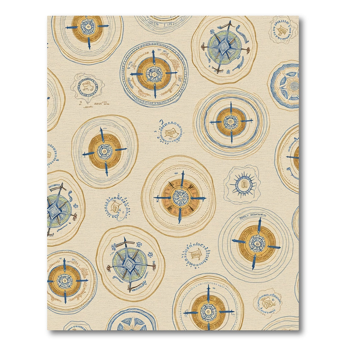 Navigational Compass Set Yellow Blue Rug