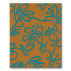 Teal Blue Floral Vines on Amber Rug