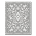Gray White Abstract Floral Scroll Border Rug