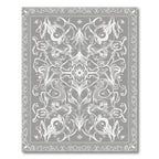 Gray White Abstract Floral Scroll Border Rug
