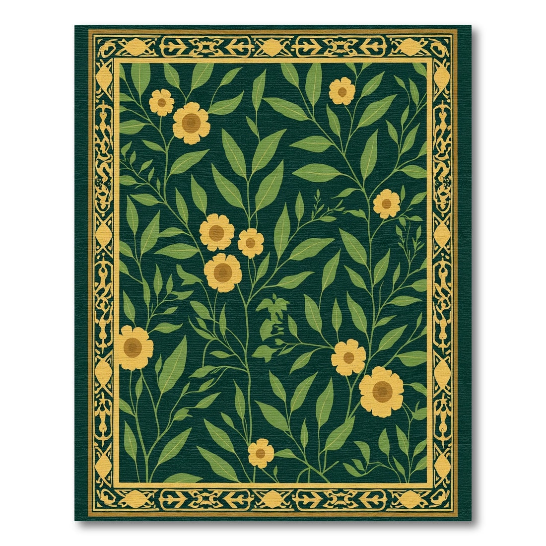 Emerald Yellow Floral Garden Border Rug