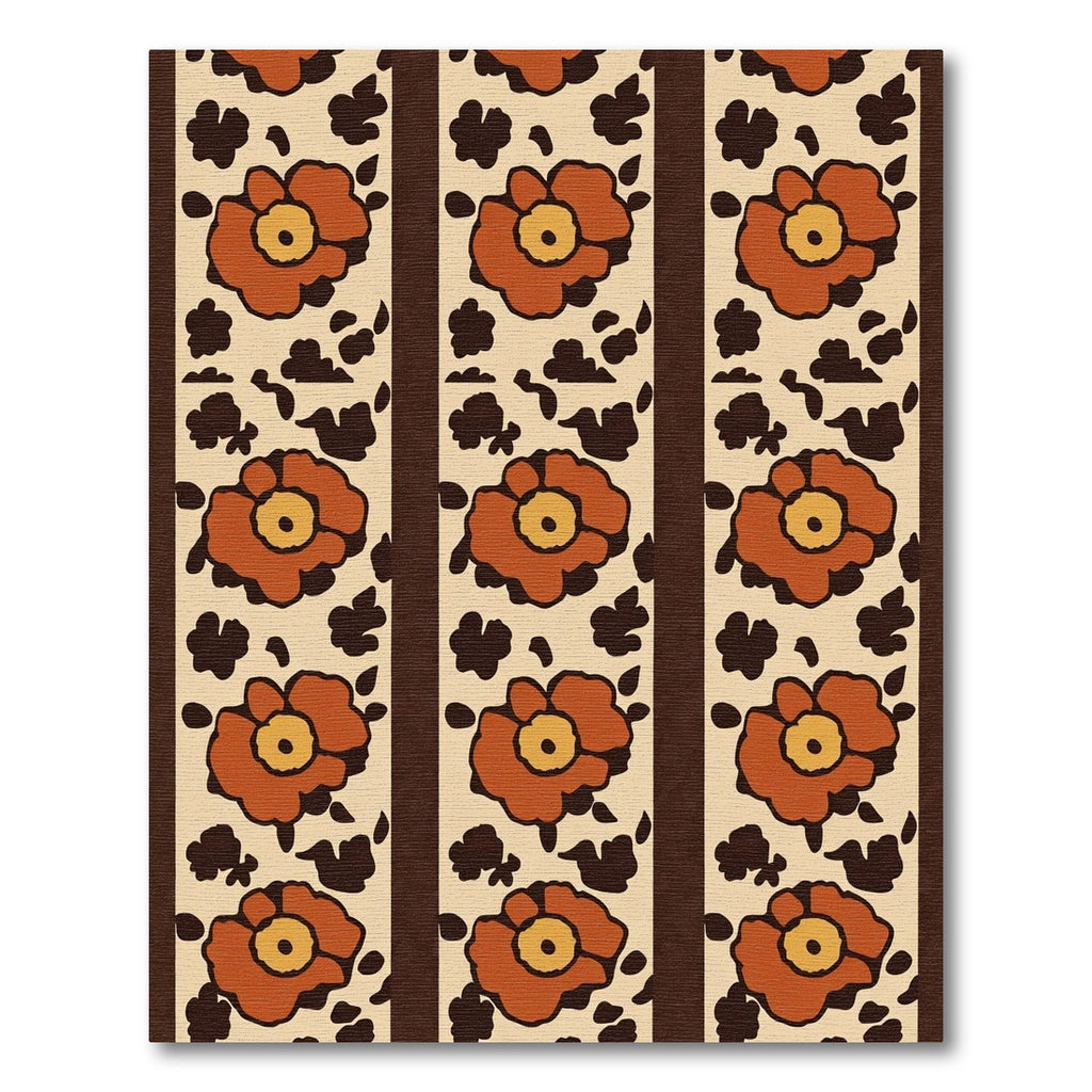 Terracotta Floral Stripe Textured Rug