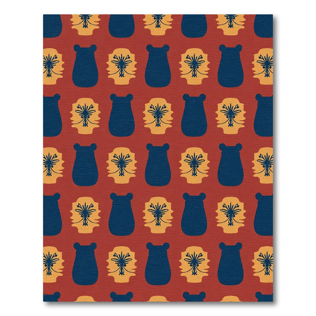 Rust Blue Bear Floral Repeat Rug
