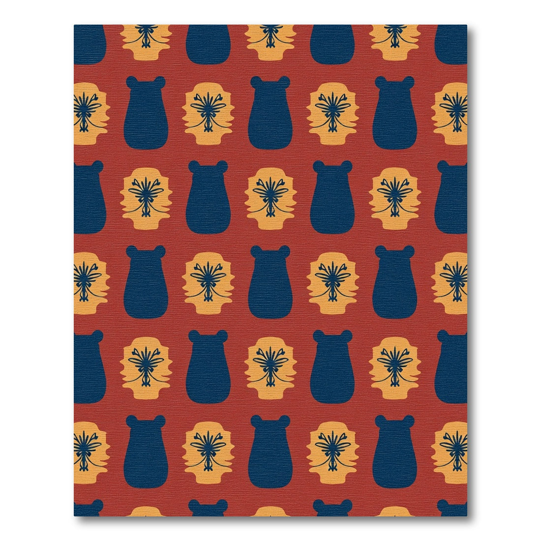 Rust Blue Bear Floral Repeat Rug