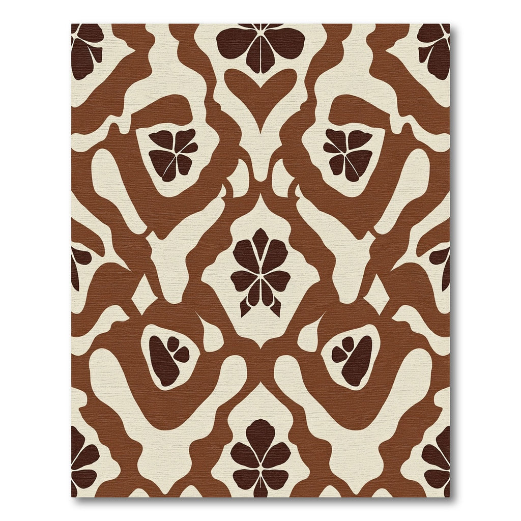 Cream Brown Floral Damask Layout Rug