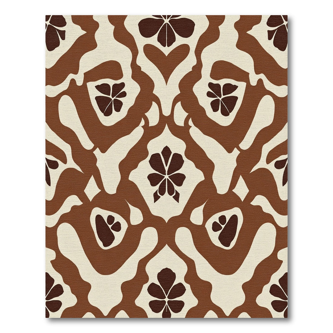 Cream Brown Floral Damask Layout Rug