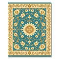 Golden Teal Floral Medallion Border Rug