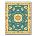 Golden Teal Floral Medallion Border Rug