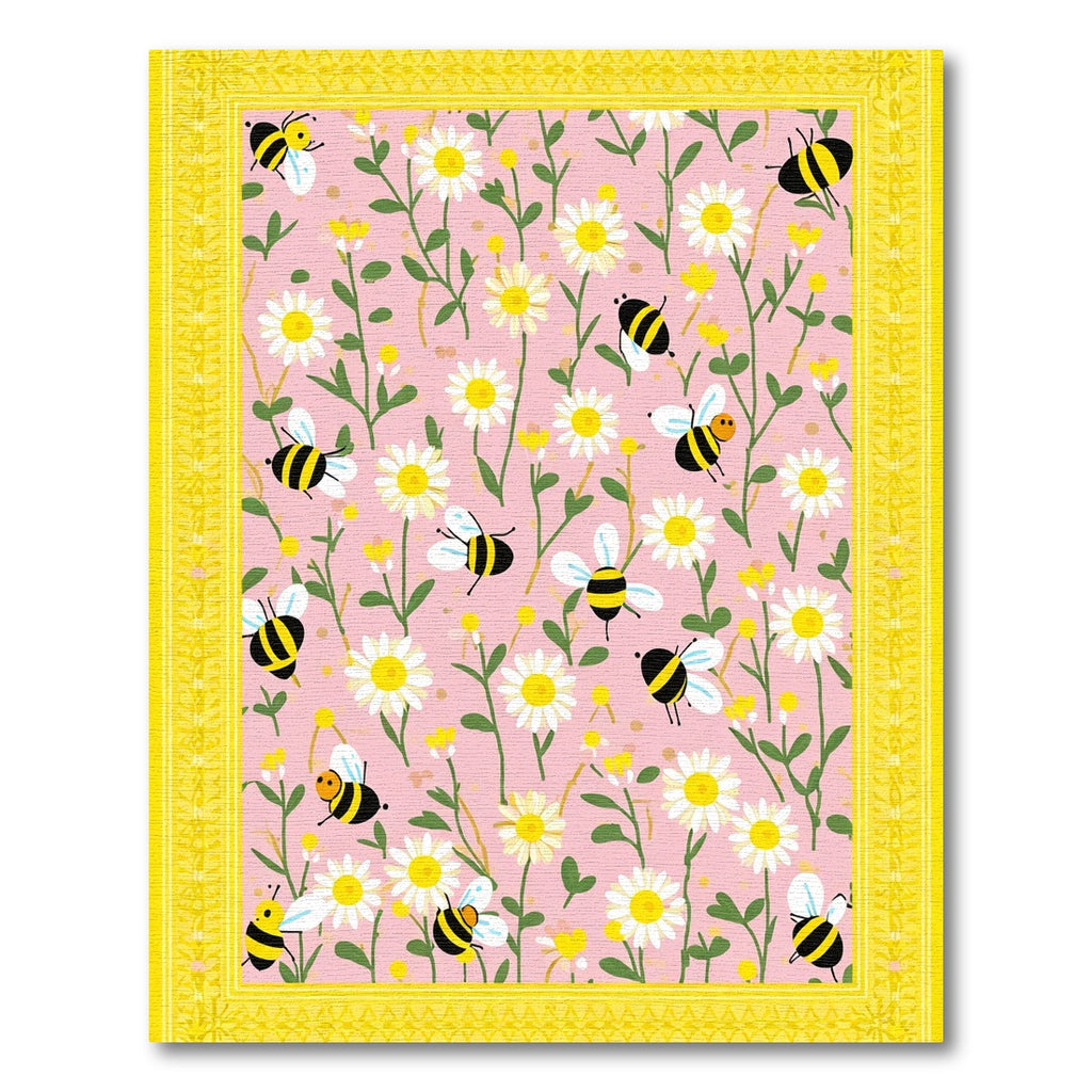 Pink Daisy Bee Garden Whimsical Rug