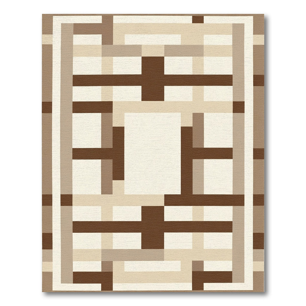Brown Beige Geometric Rectangular Block Rug