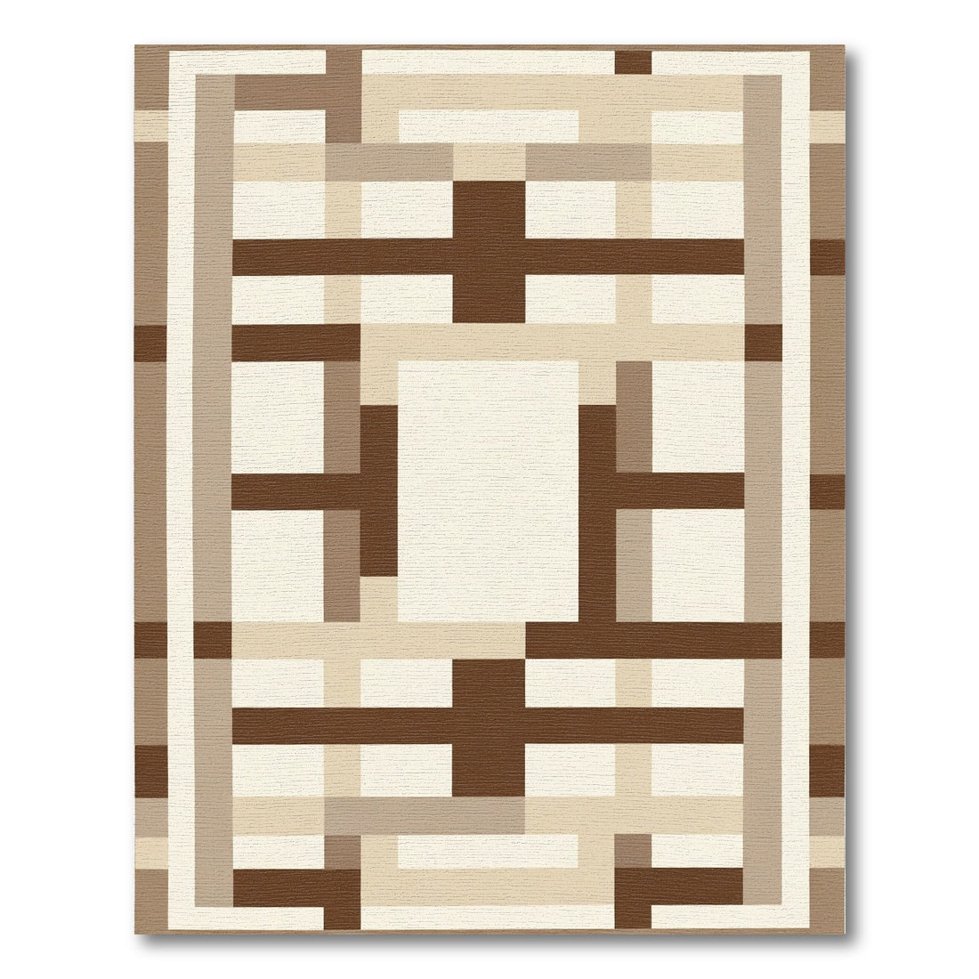 Brown Beige Geometric Rectangular Block Rug
