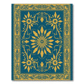 Teal Golden Floral Medallion Border Rug