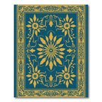 Teal Golden Floral Medallion Border Rug