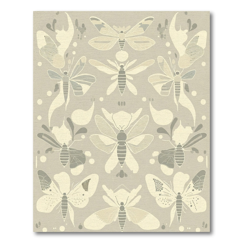 Cream Beige Abstract Insect Collage Rug